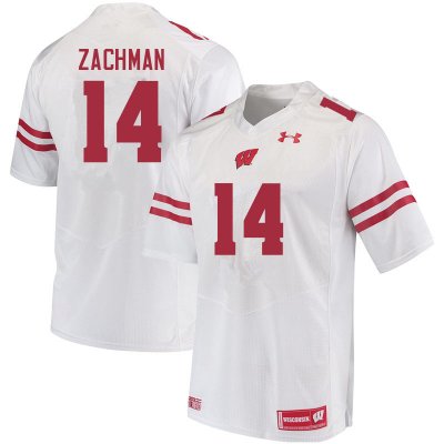Men's Wisconsin Badgers NCAA #14 Preston Zachman White Authentic Under Armour Stitched College Football Jersey UK31K28AN